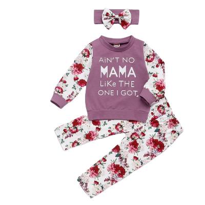 China 2020 autumn casual infant clothing long sleeve print tops + pants printing + headband 3 piece set for sale