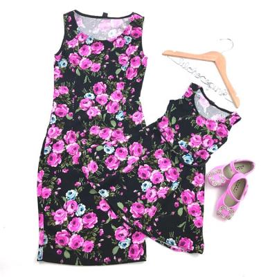 China Mommy and me floral sleeveless dress mommy and me matching family clothing wholesale cheap CASUAL/Formal/party maxi dress tank for sale