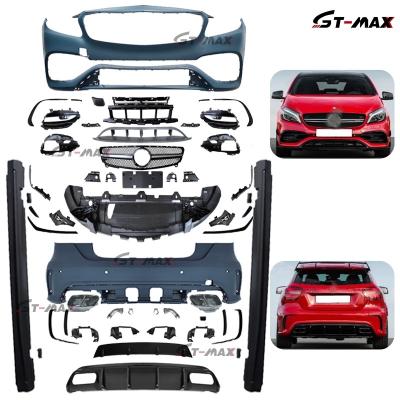 China PP Auto Part Body Kit For Benz A45 AMG Front Rear Car Bumpers GT Side Skirt Grill 2012 Class A Rear Diffuser W176 With Tip for sale