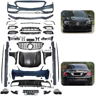 China 2019 Body Accessories PP Car Front Bumper For Mercedes Benz C Class W205 Auto Upgrade To C63 Body Kit Accessories 2016 -2021 C180 C200 Grill for sale