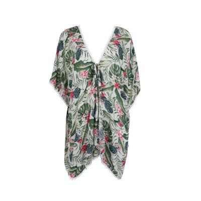 China Breathable Women Fashion Printed Batwing Wing-Sheath Beachwear Summer Cover Up Viscous Tie Cardigan Kimono for sale