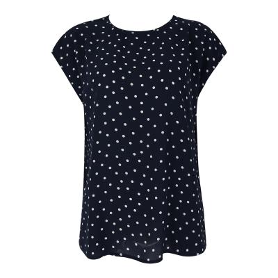 China Women Casual Round Neck Anti-Pilling Top Poly Dot Print Off Shoulder Sleeveless Shirt for sale