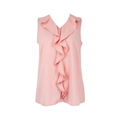 China Anti-pilling Women's V-Neck Ruffle Blouse Wholesale Hot Sale Casual Top Sleeveless Shirt for sale