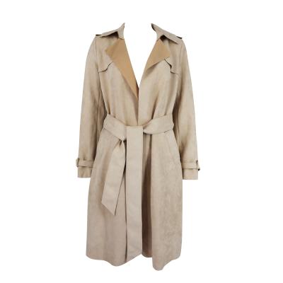 China Newest Plus Size Ladies Spring Autumn Suede Trench Coat Long Sheath Oversized Buckskin Wind Coat Jacket for sale