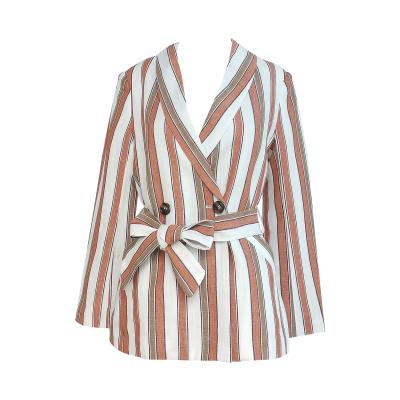 China 2020 New Design Fashion Double Breasted Suit Women Breathable Stripes Dyed Jacket With Belt for sale