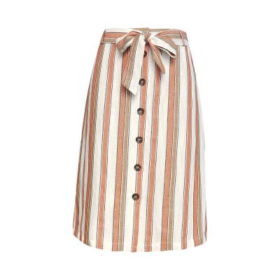 China 2020 Breathable Fashion Women Skirt Office Lady Striped Bottom With Button And Belt for sale