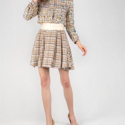 China Plus Size Women 2020 Fashion Tweed All Around High Waist Pleated Mini Skirt for sale