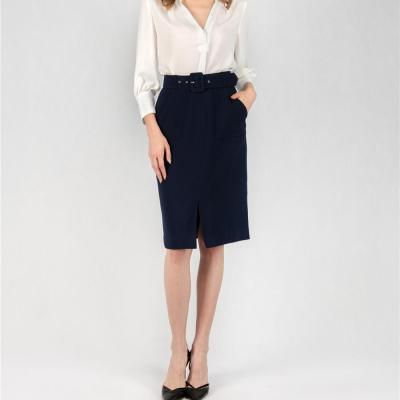 China 2021 Hot Selling Women Breathable Pencil Mid Length Office Slim Skirt With Belt for sale