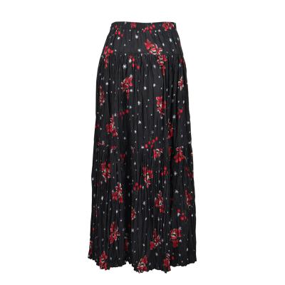 China Plus Size 2020 New Design Women's Floral Print Long Pleat Skirt With Elastic Waist for sale