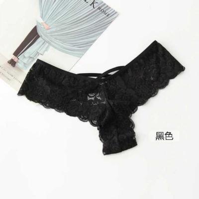 China Sexy lingerie mature woman lace up transparent low waist G-strings women breathable thong panties plus size underwear sexy women's shorts for sale