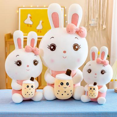 China Plush IN THE RUNNING soft kawaii plushie Bunny Rabbit boba boba pillow cushion cute stuffed bubble boba tea bunny plush toy for sale