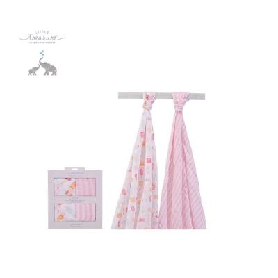 China Portable Little Treasure Baby Infant Muslin Wrap Blanket 2PK 100% Cotton No.00567CH for sale