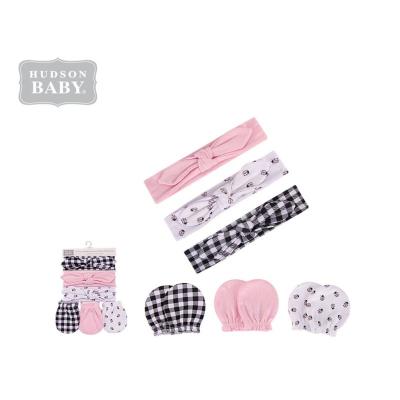 China Cute Hudson Baby Headband and Mitten Set - 3 PK Baby Headband and 3 PK Baby Scratch Mittens 100% Cotton No.56168 for sale