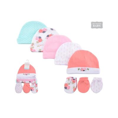 China Hudson Baby Hat and Mitt Set 5PK Cozy Baby Hat and 3PK Baby Scratch Mittens 100% Cotton No.51484 for sale