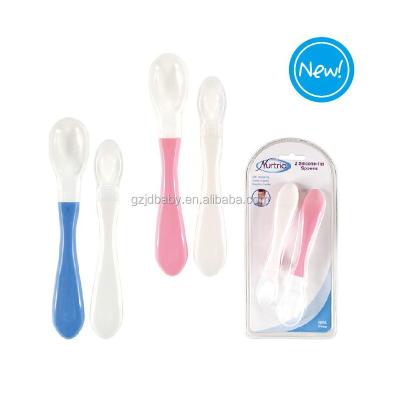 China BPA Free Silicone Tip Spoon For Newborn Kid Soft Tip Feeding Tools Plastic Handle Products for sale