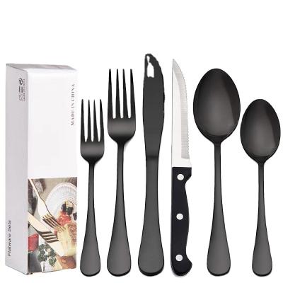 China Sustainable Wholesale Flatware Restaurant Set Black Flatware Sets Dinner Set for sale