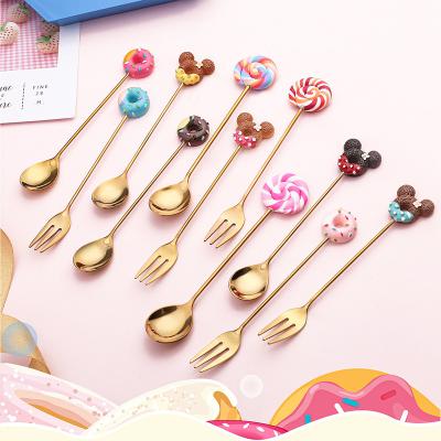 China Teaspoon Viable Stirring Kids Spoon Cute Cartoon Ice Cream Spoon Fork Fruit Spoon Fork for sale