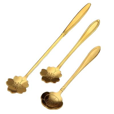 China Viable Wholesale Creative Golden Coffee Stirring Spoon Dessert Flower Spoon For Gift Spoon for sale