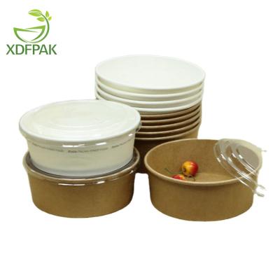 China Disposable Paper Disposable Paper Bowl Snacks Fruit Packing Box Round Salad Bowl with Pork Rice Braised PE Lid Coated Salad Bowl for sale