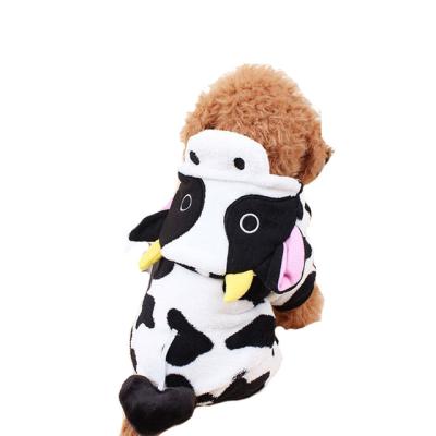 China Winter Viable Dog Coats Cosplay Clothing Plush Costume Hoodie Pet Clothes Cartoon Cows Puppy for sale