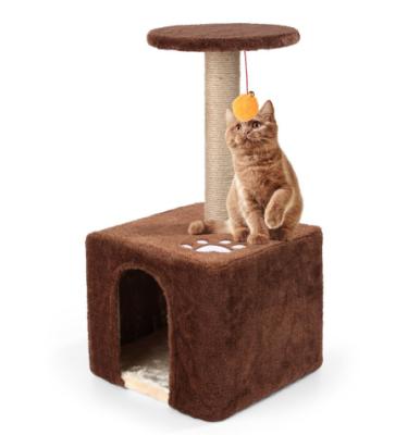 China New 2021 30X30X58.5cm Pet Stocked Play Toy Wood Cat Scratcher Tree Scratching Post Climbing Frame Cat's House for sale