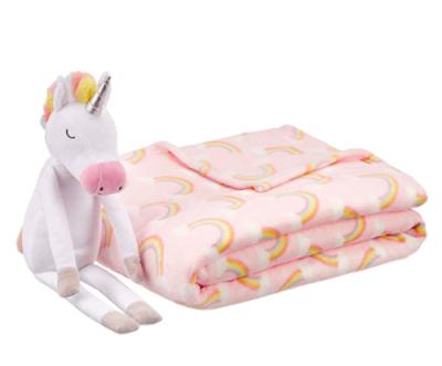 China PORTABLE Kids Unicorns and Rainbows Patterned Throw Blanket with Plush Unicorn for sale