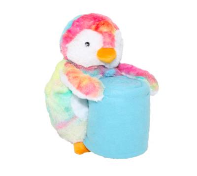 China Penguin Stuffed Rainbow Toy Throw Blanket PORTABLE Plush Animal Blankets 2 Piece Set Gift For Kids for sale