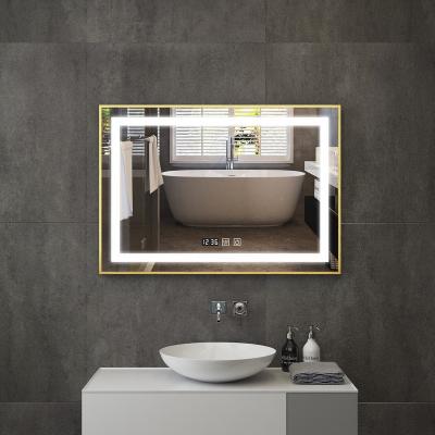 China MOQ: 2PCS Real Estate Wholesale Project Light Touch Smart Mirror Gold View Oval Led Light Mirror Factory Bathroom Furniture for sale