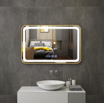 China MOQ: 1PC Hotel Bathroom Furniture Decorative Smart Lighted Vanity Mirrors With Sensor Touch Swith Bluetooth Speaker Light Up Mirror for sale