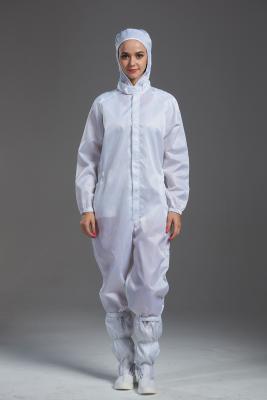 China Anti static ESD Cleanroom coverall sterilization white color with pen holder and conductive fiber for sale