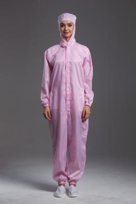 China Anti Static ESD coverall connect with hood  pink color coductive fiber sterilization for workshop for sale