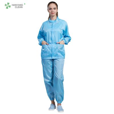 China Laundering Durability ESD Anti Static cleanroom Jacket and pants, blue color dust proof for sale