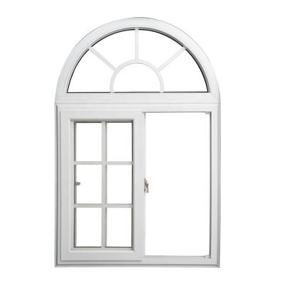 China Sliding single panama style 4mm glass with white sliding grille and mosquito net upvc window and arch window for sale