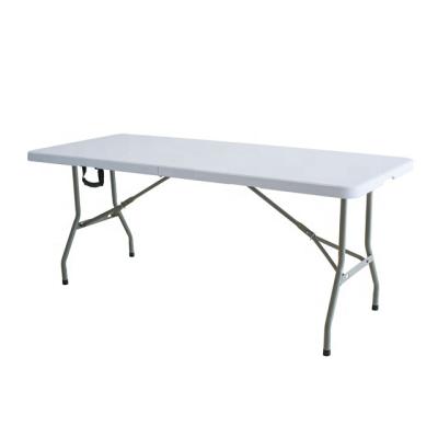 China Hot Sale HDPE 6FT Foldable Plastic Folding Table Rectangular Bi-Fold With Carry Handle For Indoor Or Outdoor Use for sale