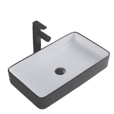 China Price Modern Ceramic Black Countertop Wash Basin Rectangular Bathroom Sink Te koop