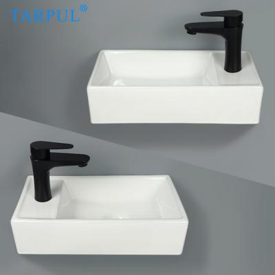 China Easy clean up; Soomth Tarpul Luxury Modern Style White Rectangular Ceramic Wall Hung Bathroom Art Basin Sinks Lavatory for sale