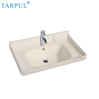 China Modern Suitable For Home Business Art Basin Rectangle Cabinet Counter Beige Ceramic Bathroom Sink for sale