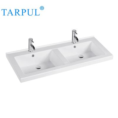 China Modern Chinese Ceramic Double Vanity Lavabo Bathroom Factory Price White Ceramic Sink Double Sink for sale