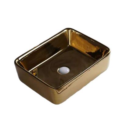 China Tarpul Modern Rectangle Hotel Vessel Bathroom Sink Countertop Gold Ceramic Table Basin for sale