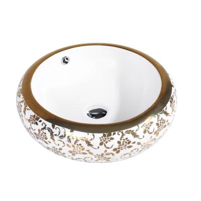 China Modern Round Ceramic Sink Art Basin Ceramic Bathroom Gold Basin for sale