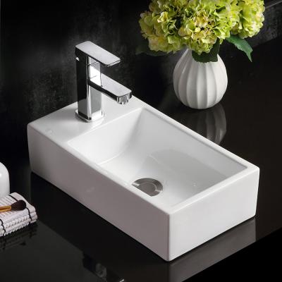 China Modern Fashion Above Counter Basin Ceramic Basin Sinks White Bathroom Rectangular White Bathroom for sale