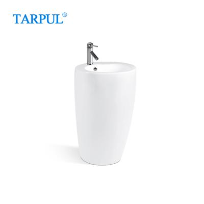 China Eco-friendly Wholesale Hotel Sanitary Ware Bathroom Hand Wash Free Standing Sink Ceramic Pedestal Wash Basin for sale