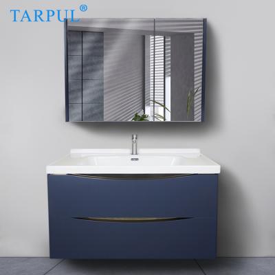 China Modern European Tarpul Bathroom Cabinet Bath Vanity Double Blue Mirror Cabinet for sale