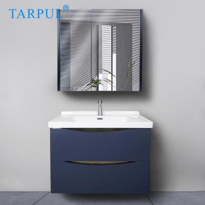 China Modern European Bath Vanity All Set Bathroom Cabinet Wall Mounted Blue Mirror Double Cabinet en venta