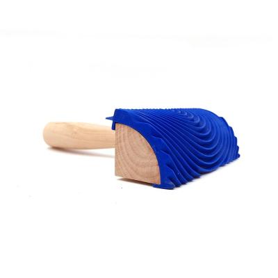 China Rubber Wood Grain Tool with Wooden Handle Rubber Grit Pattern for Wall Painting DIY Decoration for sale