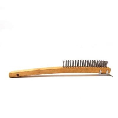 China With scraper on the main 3*9 wood handle industrial wire brush rows stainless steel wire brush with scraper for sale