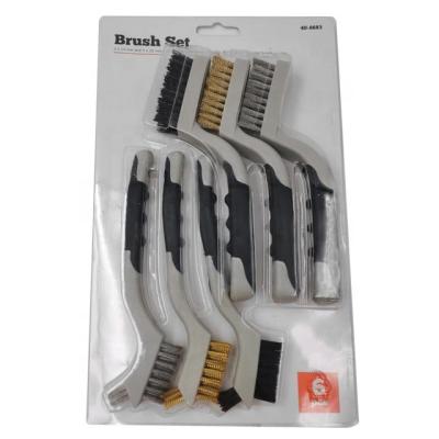 China 6pcs Two Color Soft Handle POLISHING Wire Brush Set With TRP+PP Hand Tools Mini Brush Set for sale