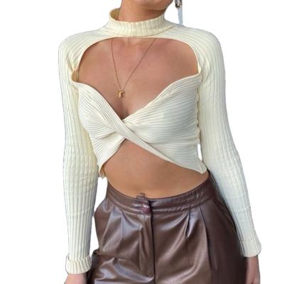 China Anti-wrinkle ladies sexy top knit casual sweater crop spring quantity sweater long sleeve t-shirt women shirt top apparel for sale