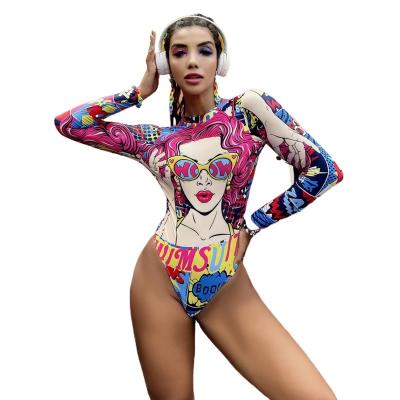 China 2022 Summer Breathable Women's Team Surfing Swimsuit For Women Backless Bikini Cartoon Long Sleeve Swimwear Printed Overalls for sale