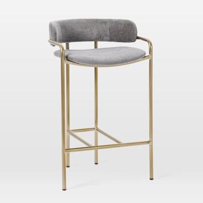 China High Modern Design Leisure Gold Metal Velvet Cafe Upholstered Bar Stool for sale